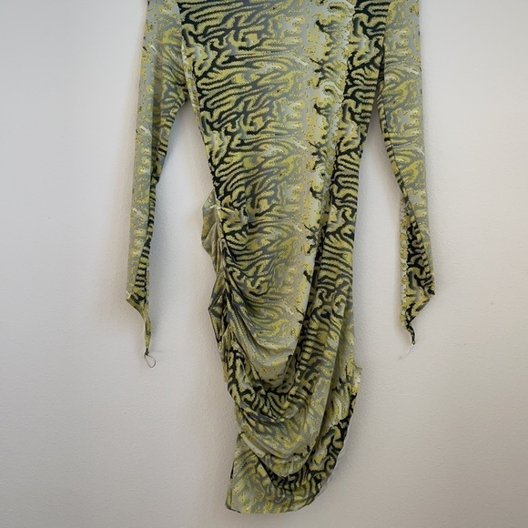 Maisie Wilen lime green Animal print orbit city ruched bodycon dress M - Picture 9 of 13